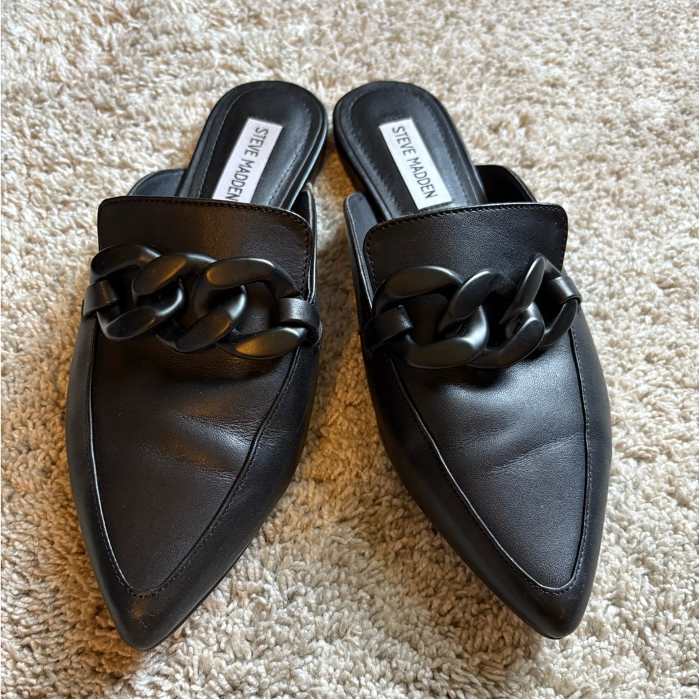 Steve Madden Black Mules with Chain Detail